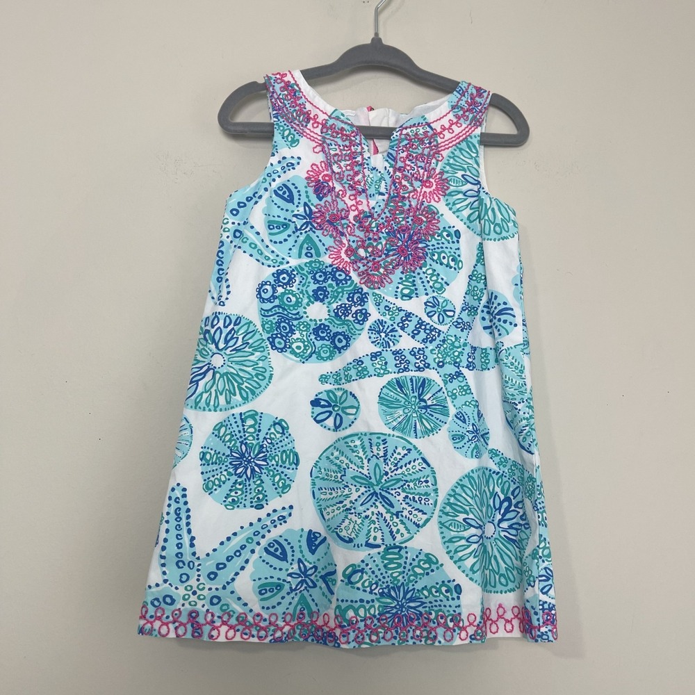 Lilly Pulitzer Girl Sea Life Shift Dress Coastal Preppy Beach Resort Embroidered